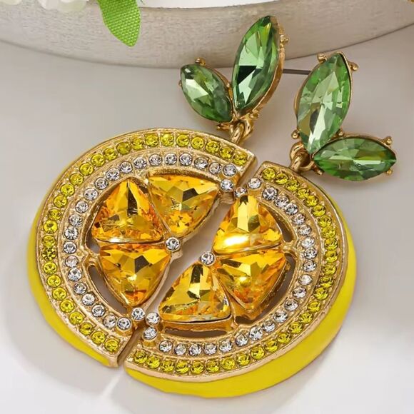 New Lemon Crystal & Glass Rhinestone Earrings - Picture 5 of 9